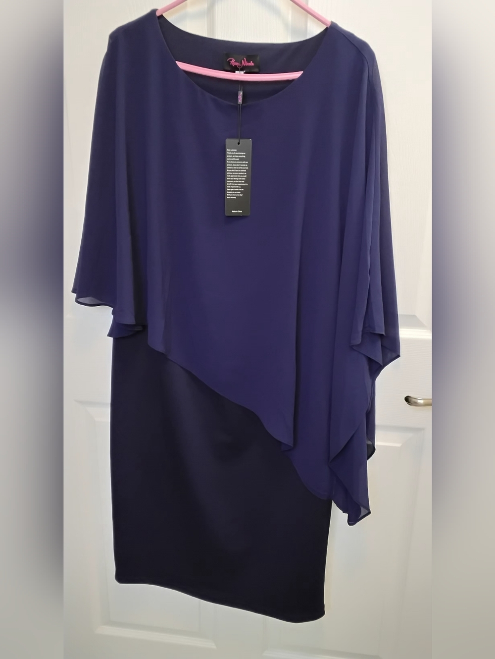 Hannah Nikole Deep Navy Asymmetrical Chiffon Overlay Dress